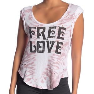 Distressed Chaser tie dye top “Free Love”